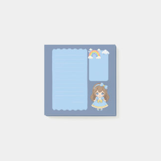 Notas Post-it® Cute Blue Kawaii Girl Profesor Personalizado Post