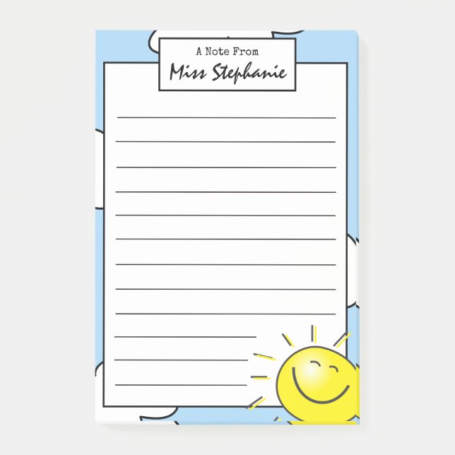 Notas Post-it® Cute Blue Sky Sunshine Smile Face Del Profesor (Anverso)