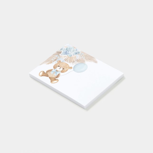Notas Post-it® Cute Boho Teddy Bear Pastel Balón Azul (En perspectiva)