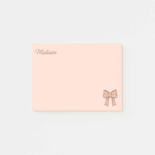 Notas Post-it® Cute Bow Preppy Coquette Girly Pink With Name  (Anverso)