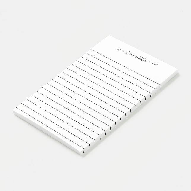 Notas Post-it® Cute Bow Signature Name Black Line White (En perspectiva)