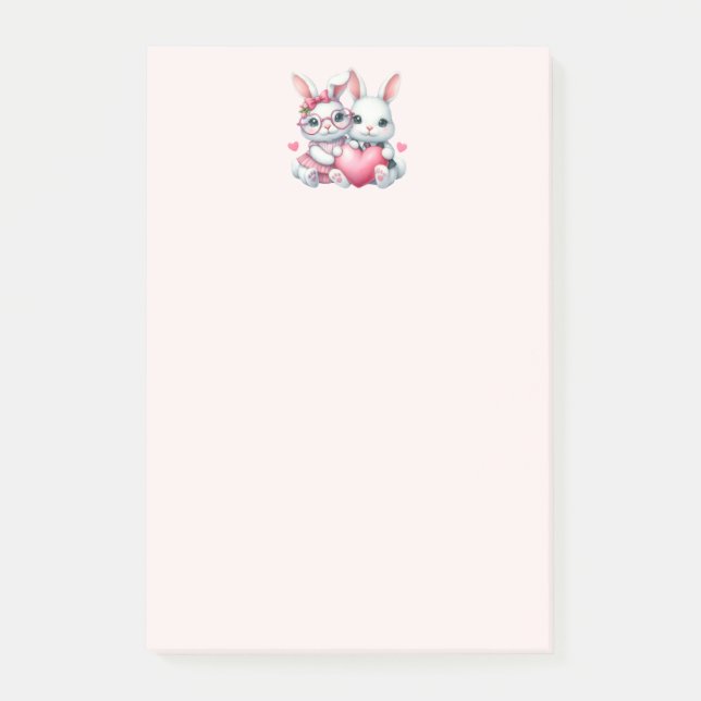 Notas Post-it® Cute Bunnies Sharing a Heart (Anverso)