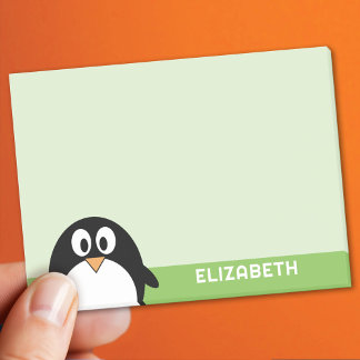 Notas Post-it® Cute Cartoon Penguin - Custom Name Green