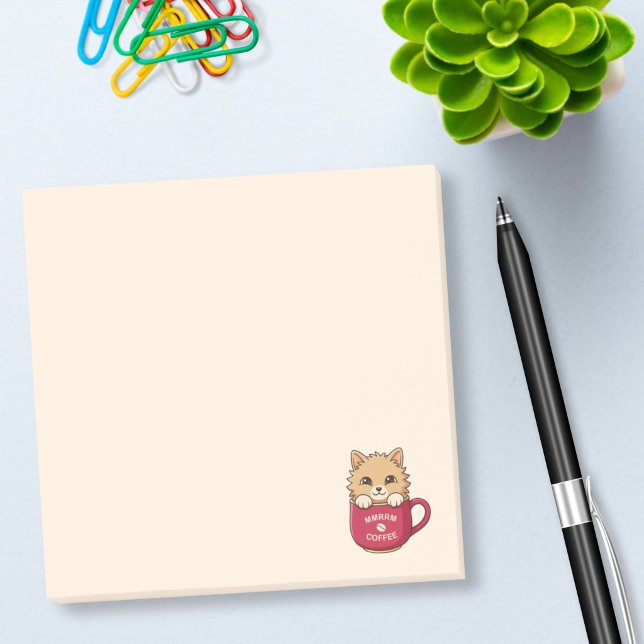 Notas Post-it® Cute Cat in Coffee Mug Beige (Subido por el creador)