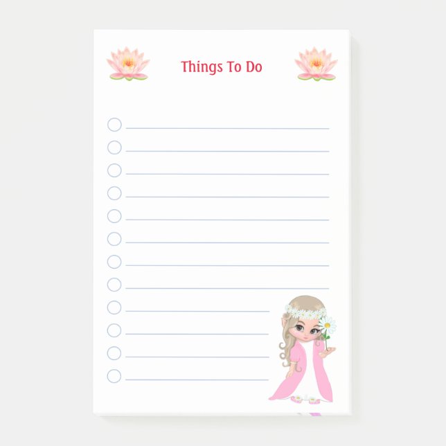 Notas Post-it® Cute Fairy & Pink Lotus Flores Cosas Que Hacer Not (Anverso)