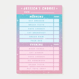Notas Post-it® Cute Girly Pink Blue Glitter Kids Daily Chores 4x6