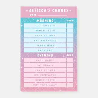 Notas Post-it® Cute Girly Pink Blue Glitter Kids Daily Chores 4x6