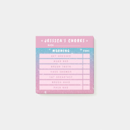 Notas Post-it® Cute Girly Pink Glitter Kids Morning Chores 3x3