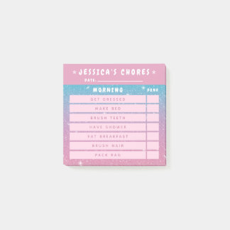 Notas Post-it® Cute Girly Pink Glitter Kids Morning Chores 3x3
