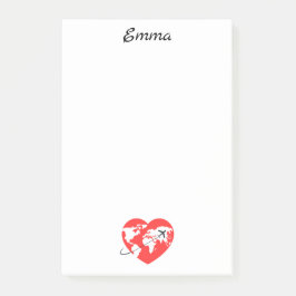 Notas Post-it® Cute Globo en forma de corazón y avión, nombre per