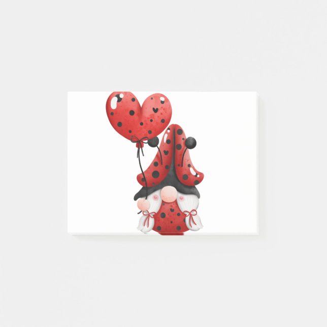 Notas Post-it® Cute Gnome Ladybug With Heart Balloon (Anverso)