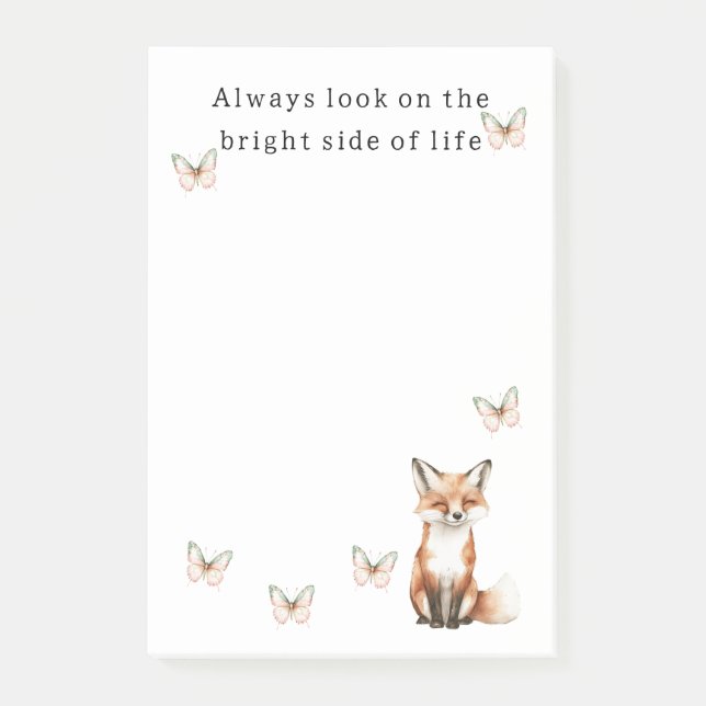 Notas Post-it® Cute Happy Fox Bright Side Butterflies   (Anverso)