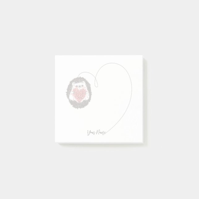 Notas Post-it® Cute Hedgehog Custom Name Heart Notes (Anverso)