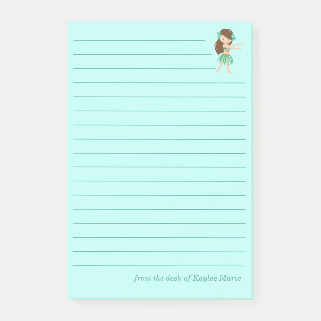 Notas Post-it® Cute Hula Chica Personalizado Tropical Verde azula (Anverso)