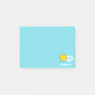 Notas Post-it® Cute Kawaii Happy Sunshine Monograma Añadir tu nom