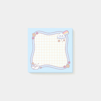 Notas Post-it® Cute Kawaii Nube Arcoíris Pastel Azul Cuadrícula P