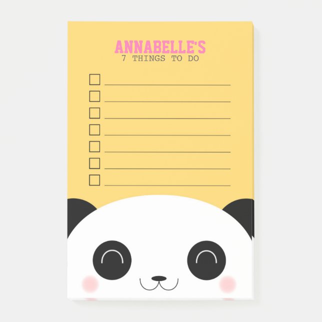 Notas Post-it® Cute Kawaii Panda Enfrenta A Los Niños A Hacer La  (Anverso)