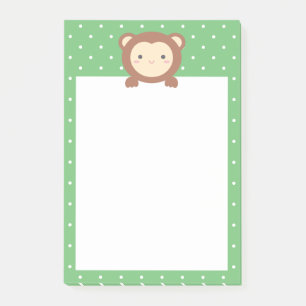Notas Post-it® Cute Kawaii Personalizado Monkey Green Polka punto