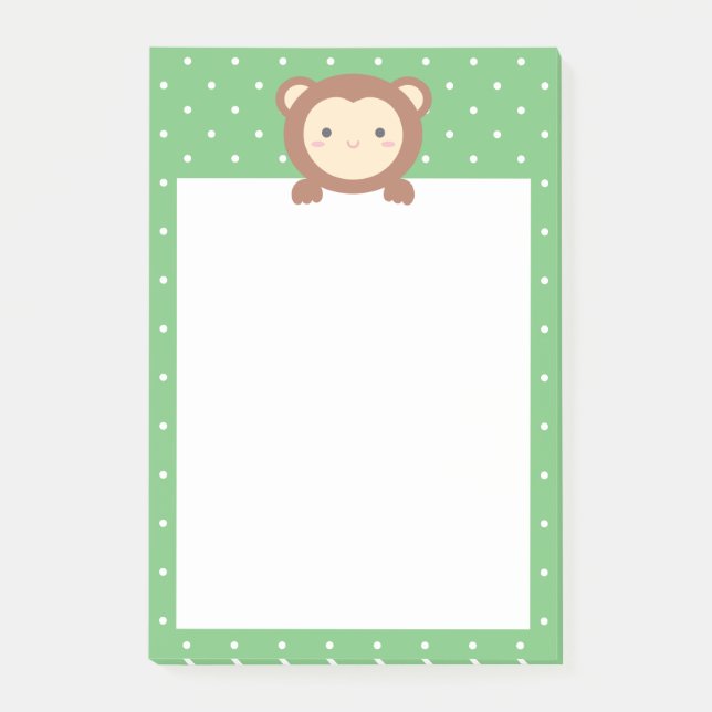 Notas Post-it® Cute Kawaii Personalizado Monkey Green Polka punto (Anverso)
