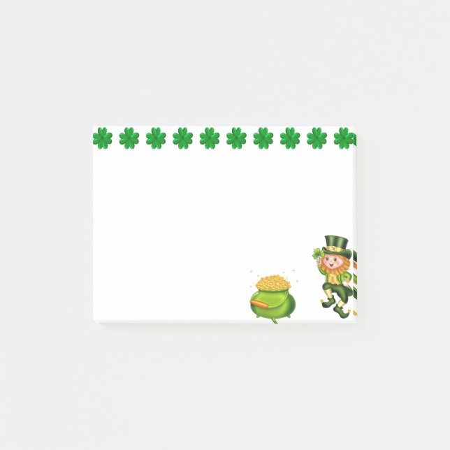 Notas Post-it® Cute leprechaun, chispas suertudas y olla de oro (Anverso)
