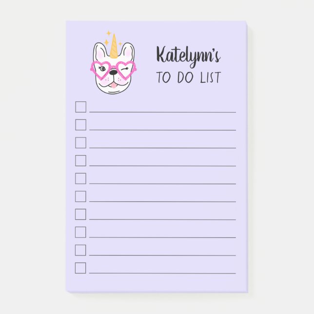 Notas Post-it® Cute Little Frenchie Unicorn | Purple Personalizad (Anverso)