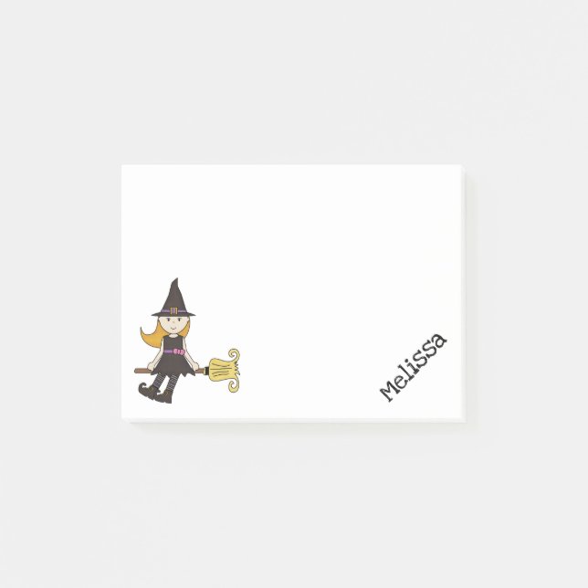 Notas Post-it® Cute Little Girl Witch on broom Post-it Notes (Anverso)