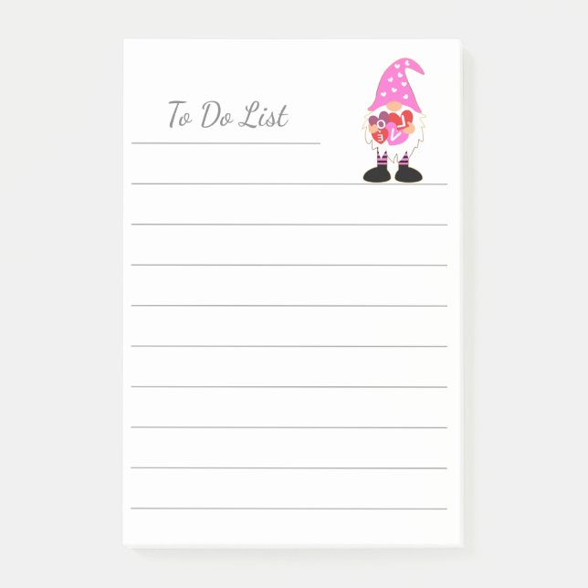 Notas Post-it® Cute LOVE Pink Heart Valentine Gnome (Anverso)