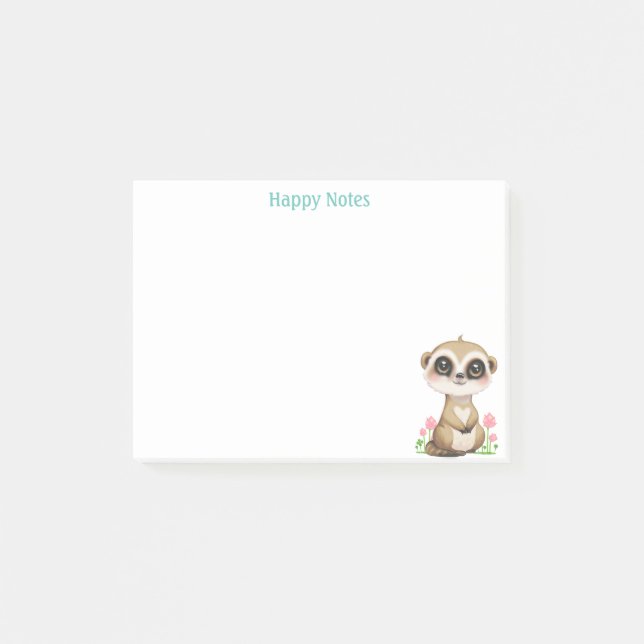 Notas Post-it® Cute Meerkat y flores personalizadas (Anverso)