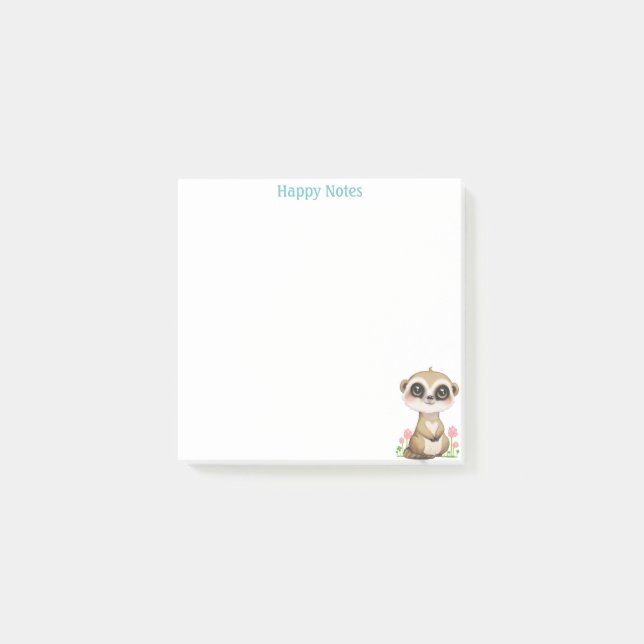 Notas Post-it® Cute Meerkat y flores personalizadas (Anverso)
