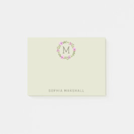 Notas Post-it® Cute Monogramed Greenery Floral Wreath