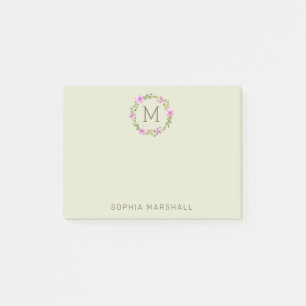 Notas Post-it® Cute Monogramed Greenery Floral Wreath