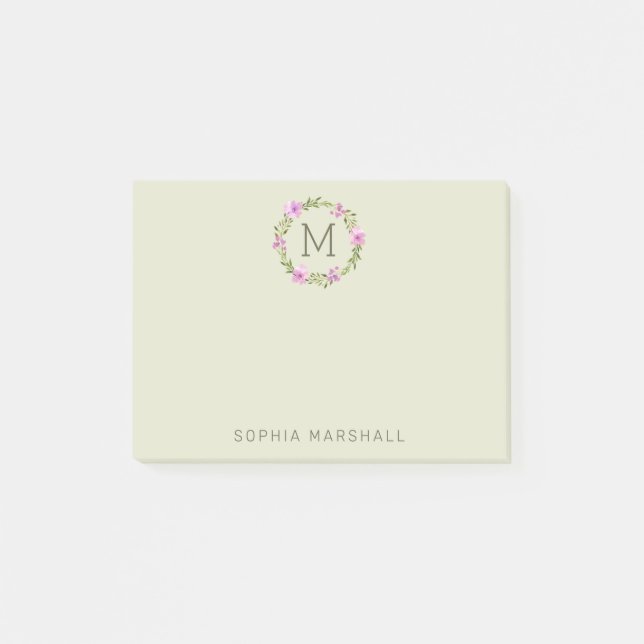 Notas Post-it® Cute Monogramed Greenery Floral Wreath (Anverso)