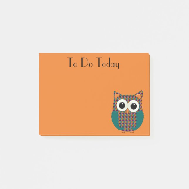 Notas Post-it® Cute morado y Naranja Lechuza Floral postear su no (Anverso)