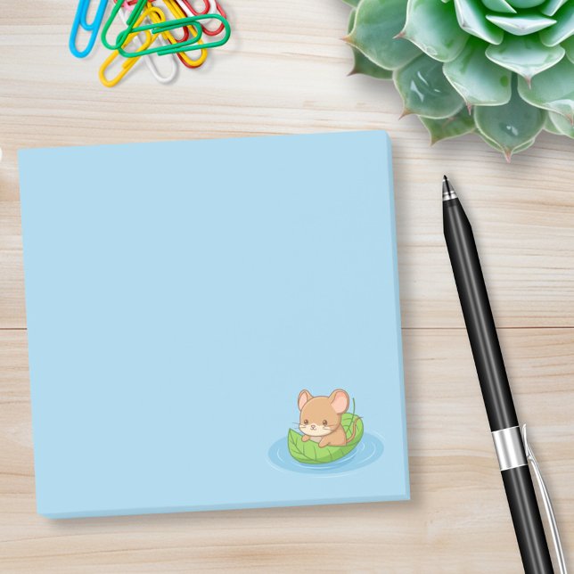 Notas Post-it® Cute Mouse in a Leaf Boat Blue (Subido por el creador)