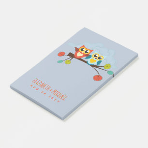 Notas Post-it® Cute OWLS Tema Boda Naranja Azul