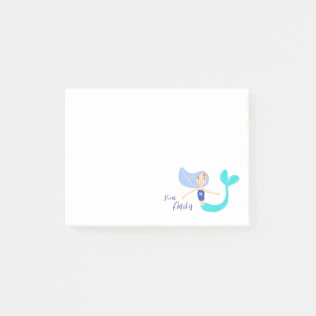 Notas Post-it® Cute Pastel Periwinkle Sirena Princesa  (Anverso)