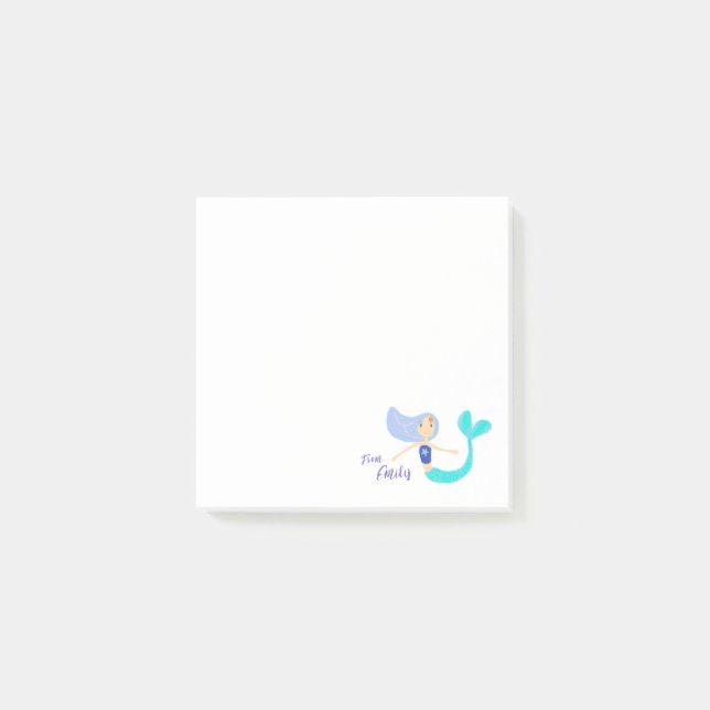 Notas Post-it® Cute Pastel Periwinkle Sirena Princesa  (Anverso)