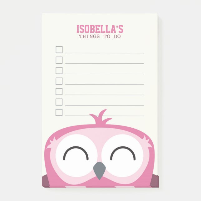 Notas Post-it® Cute Peekaboo Happy Pink Owl To Do List (Anverso)