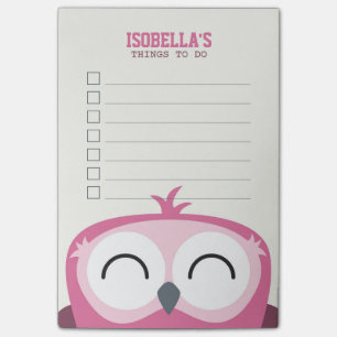 Notas Post-it® Cute Peekaboo Happy Pink Owl To Do List