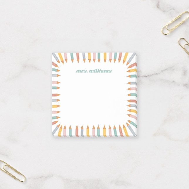 Notas Post-it® Cute Pencil Border Custom Name Teacher Gift (Subido por el creador)