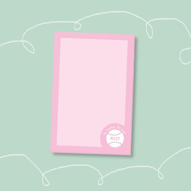 Notas Post-it® Cute Pink Girly Baseball Notes (Girly pink personalized baseball sticky notes . )