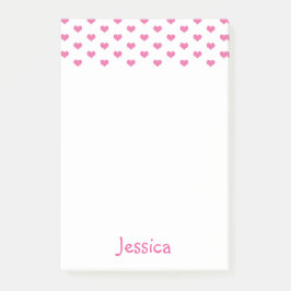 Notas Post-it® Cute Pink Hearts Pattern Girly Name