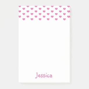 Notas Post-it® Cute Pink Hearts Pattern Girly Name