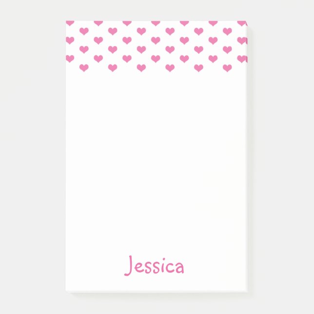 Notas Post-it® Cute Pink Hearts Pattern Girly Name (Anverso)