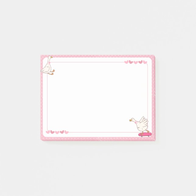 Notas Post-it® Cute Pink Skateboard Goose Heart Polka Dot  (Anverso)