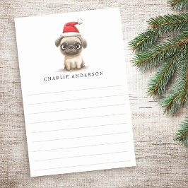 Notas Post-it® Cute pug in Santa hat name lined Christmas