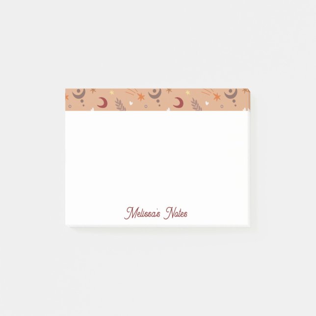 Notas Post-it® Cute Retro Brown Boho Nombre caprichoso Personaliz (Anverso)