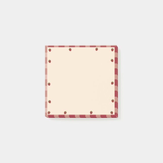 Notas Post-it® Cute rojo y blanco Gingham Strawberry tema (Anverso)