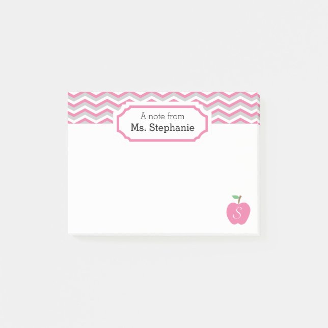Notas Post-it® Cute rosa Chevron Apple Monogramed Teacher Note (Anverso)