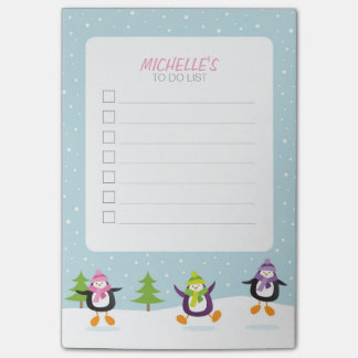 Notas Post-it® Cute saltando pingüinos en la lista de tareas pend